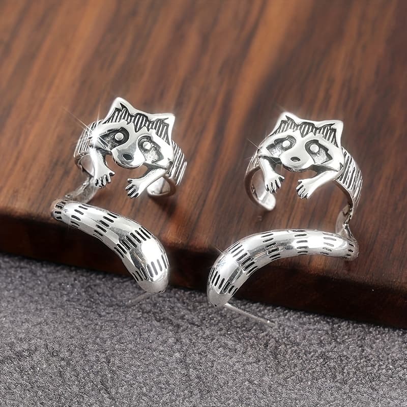 TEMU Bohemian Retro Cute Raccoon Ear Cuff Earring –silvery Colour Animal Ear Jewelry Additions Copper Products Suitable For Daily Party Gifts