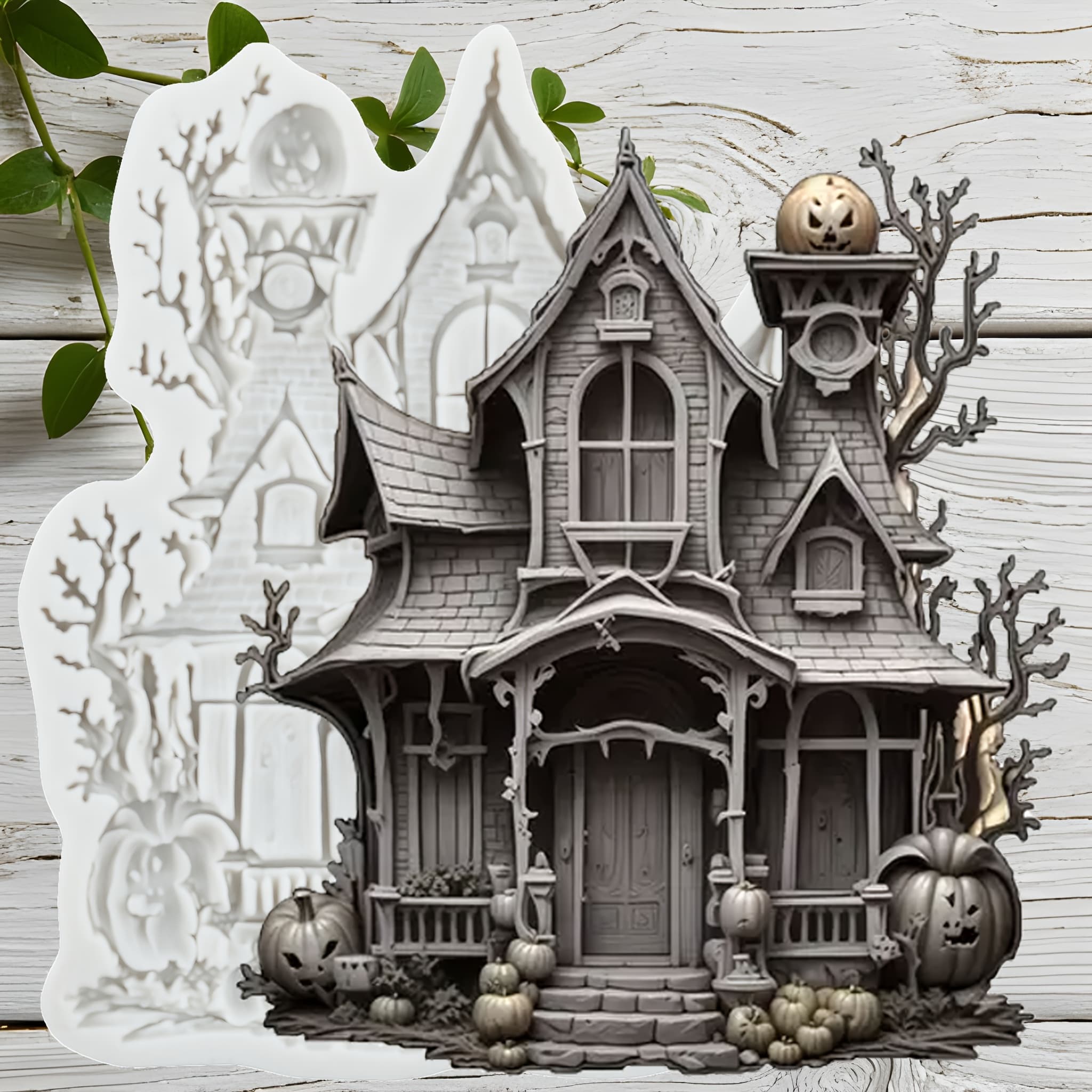 TEMU Halloween Haunted House Silicone Mold House Molds Reusable Epoxy Resin Molds For Polymer Clay Craft Decoration