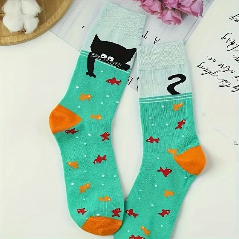 TEMU A Pair Of Men's Fashionable Pattern Mid-calf Socks, Comfortable And Breathable