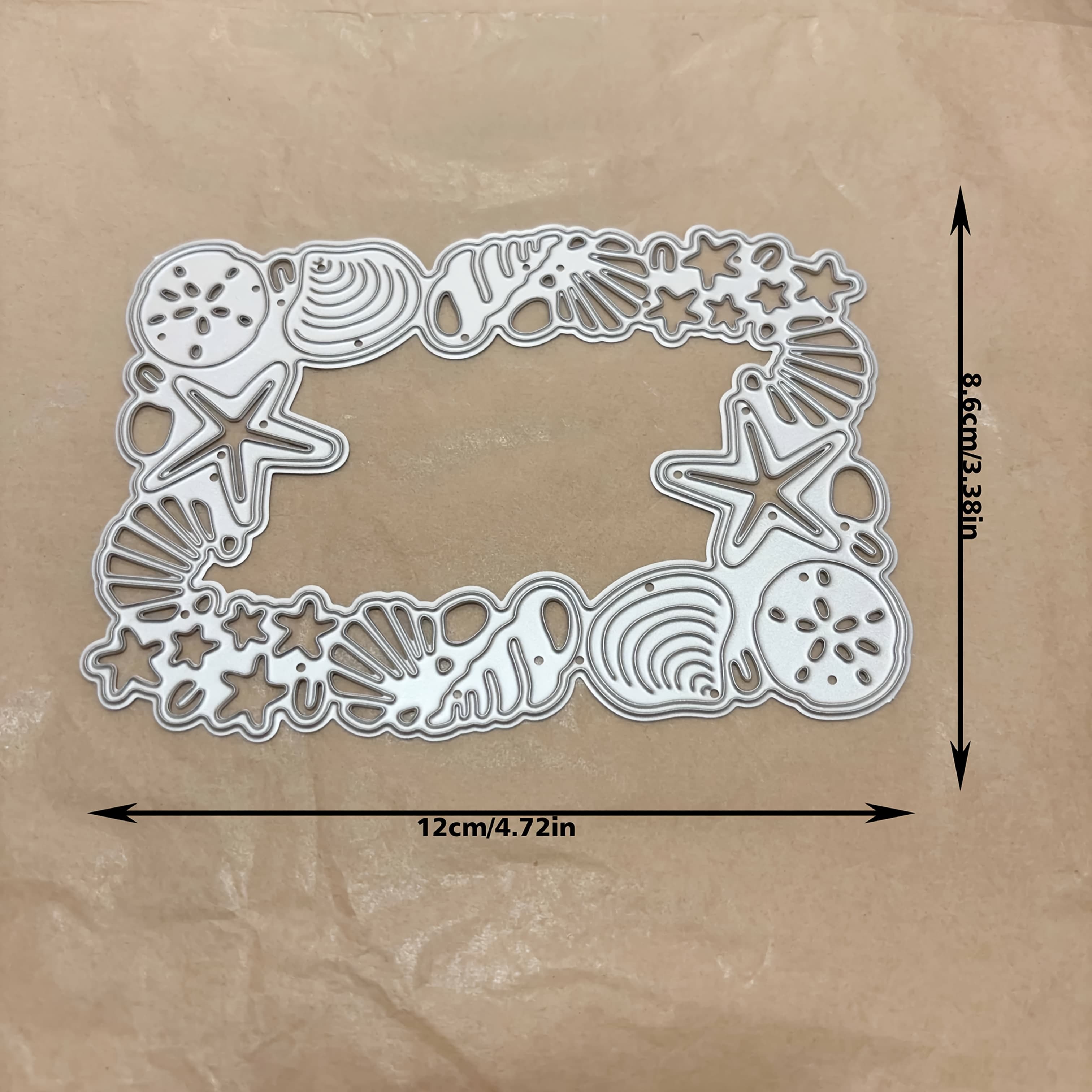TEMU Metal Cutting Dies For Diy Scrapbooking - Rectangular Conch And Shell Stencils, Embossing , Supplies | Whimsical Design | Metallic Finish, Scrapbooking Supplies