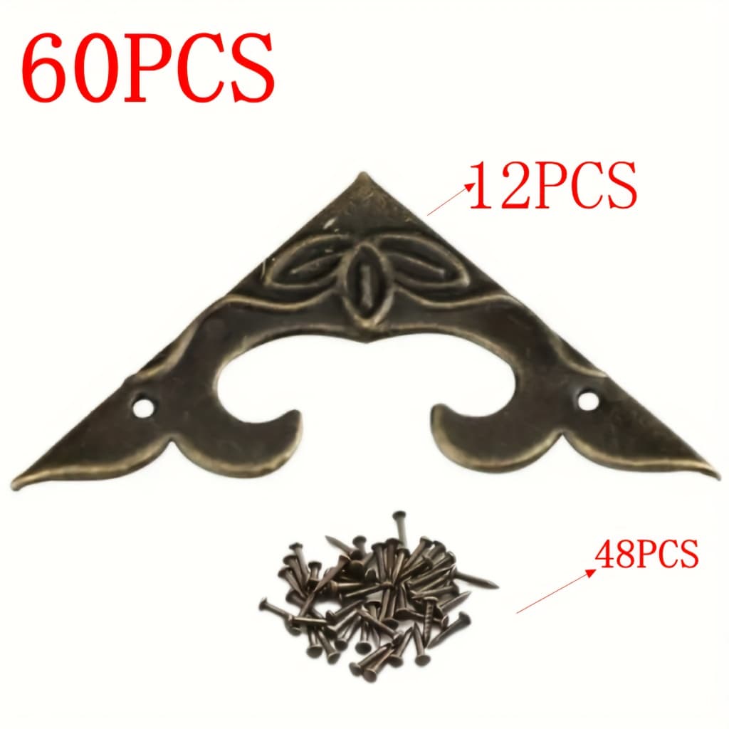 TEMU 60pcs (12 Corner Protectors + 48 Nails) Wooden Box Decoration Metal Corner Protectors, Scrapbooks, Notebooks, Photo Albums And Wooden Box Decorations, Furniture Hardware Corner Protectors