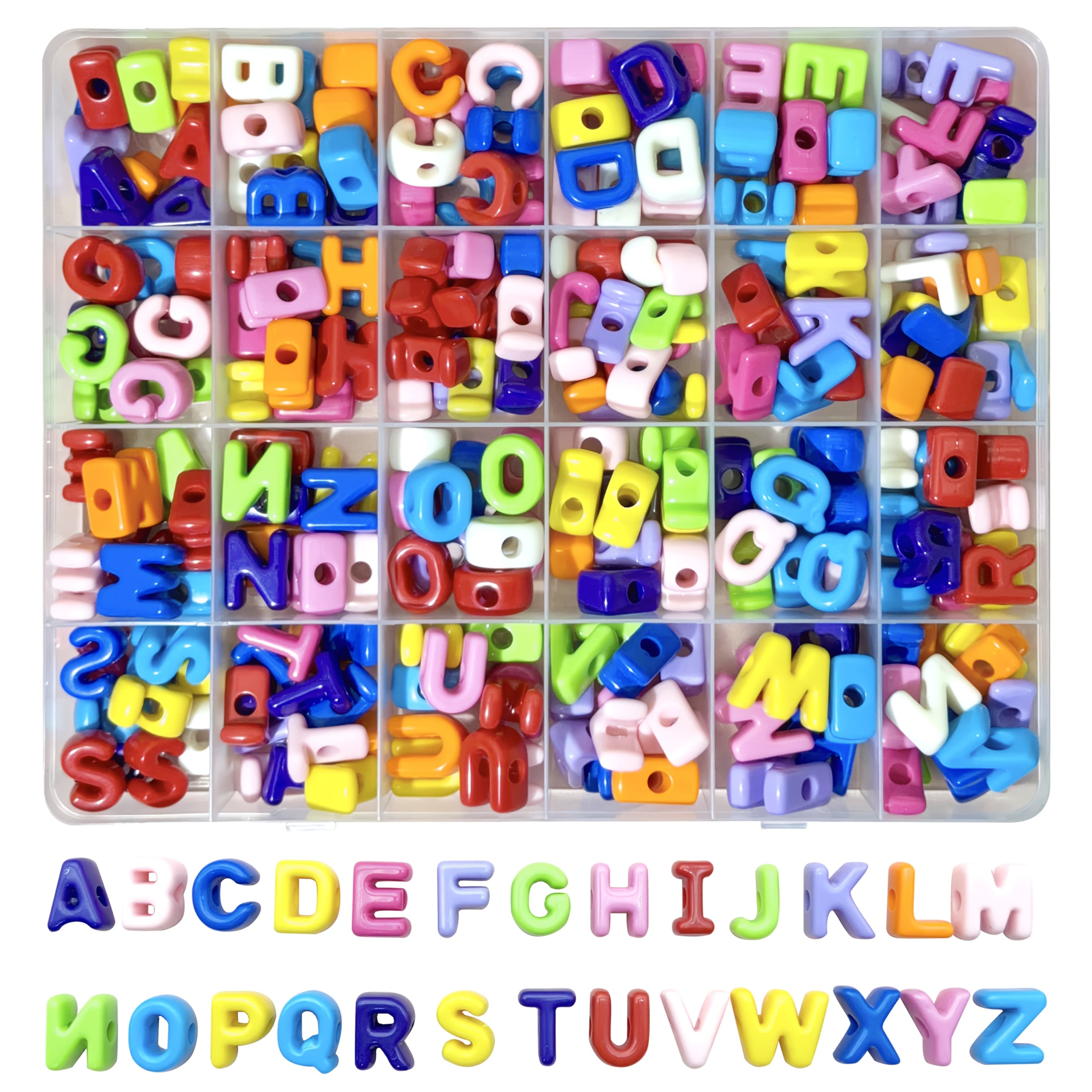 TEMU A Box Containing 24 Compartments With Approximately 260 Large Colorful 3d Letter Beads, Featuring A-z Acrylic Letters With 6mm Large Holes, Suitable For Necklace And Bracelet Making