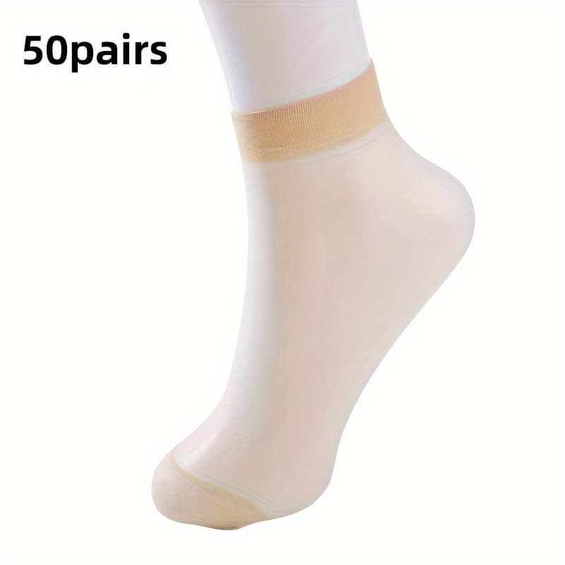 TEMU 100pcs/50pairs Transparent Summer Socks, Ultra-thin Women's Nylon Socks, Elastic Stockings.