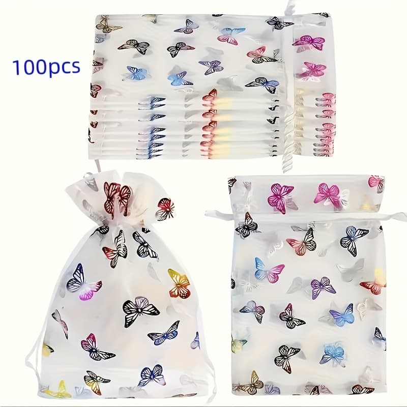 TEMU Gift For Her/him A Set Of 100 Colorful Mesh Drawstring Bags Featuring A , Perfect For Holding Candies, Jewelry, And Gifts, Ideal For Events Like Parties, Weddings, And Corporate Packaging