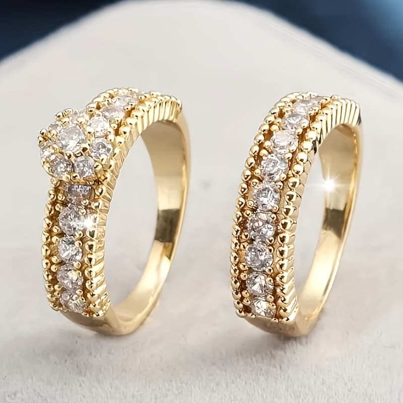 TEMU 2pcs Teenager's Fashion Ring Set Inlaid With Synthetic Synthetic Synthetic Zircon, Stackable Ring, Daily Casual Party Banquet Ring Additions, Fashion Jewelry Gift, For Teenager, For Teenager