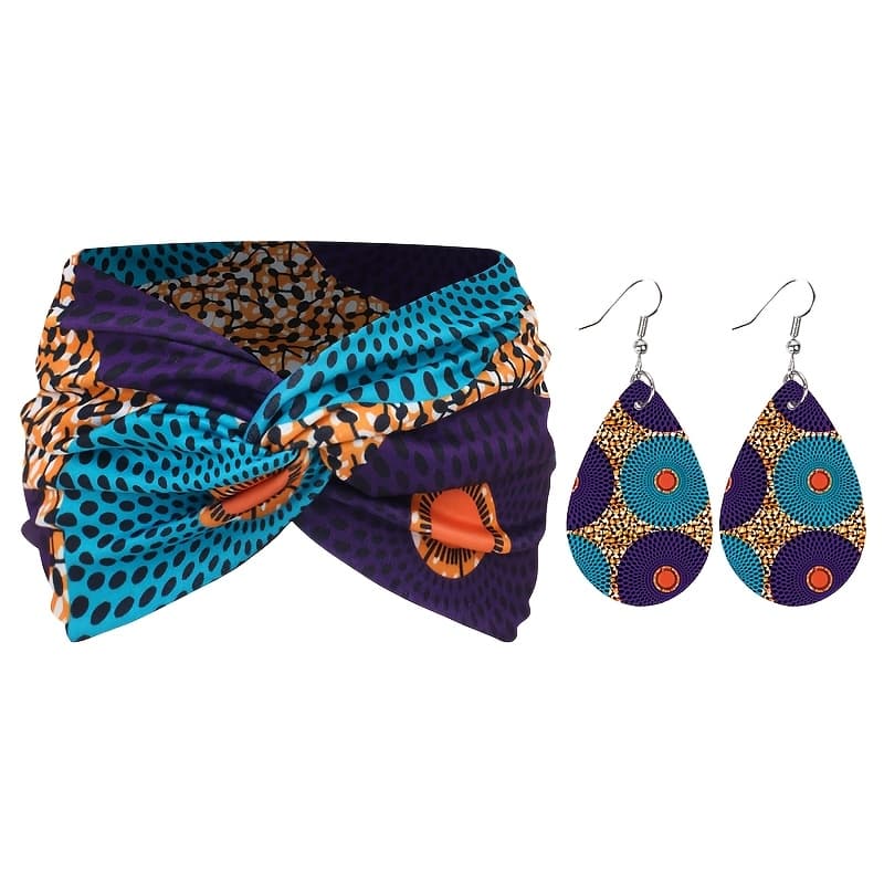TEMU 2pcs/set 1 Hairband + 1 Pair Of Earrings, Wide Printed Fashion Women's Hair Tie And Earrings Set For Daily Use