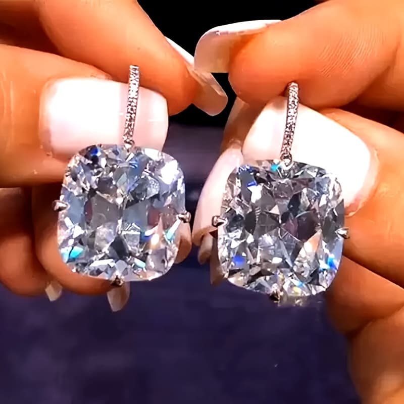 TEMU Girls' Earrings, Grand And Versatile Square Synthetic Synthetic Zircon Earrings, Women's Ear Drops