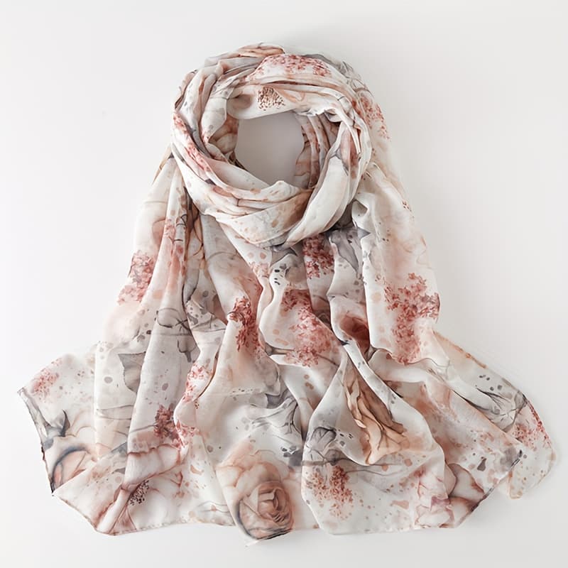 TEMU 1pc Ink Wash Rose Bali Chiffon Scarf, Fashion Sheer Scarf, Shirt Accessory Scarf Shawl Scarf