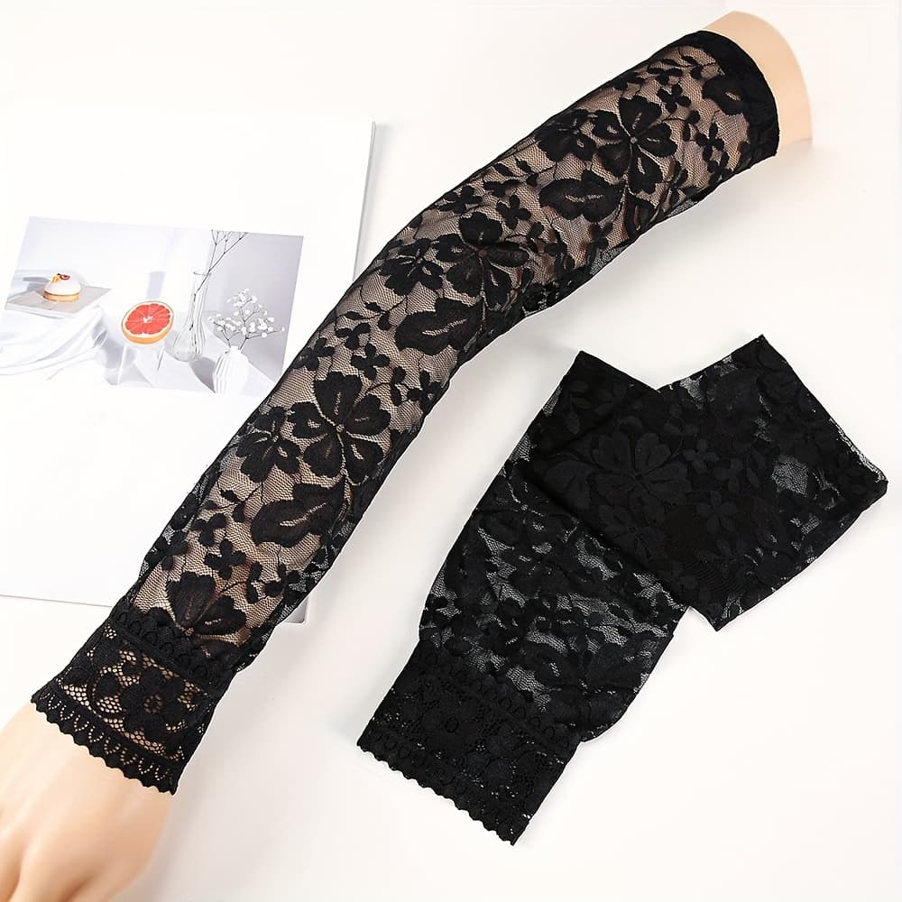 TEMU Summer Sleeves For Women, Sexy Long Lace Arm Covers, Breathable Driving Gloves, Stretchy Sunscreen Sleeve For Tattoo Cover, Fashion Arm Socks