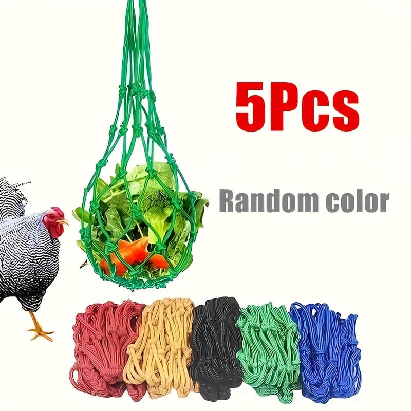 TEMU 5pcs Random Color, Nylon Chicken Feeder Bags - Durable Hanging Treat Pouches For , Ducks And Geese, Cabbage & Fruit String Bag- Suitable For, Not Hooks