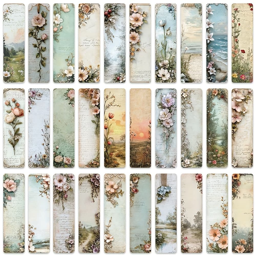 TEMU 30 Vintage Aesthetic Floral Landscape Paper Bookmarks For, Suitable For Students And Readers, Library And Office Page Markers