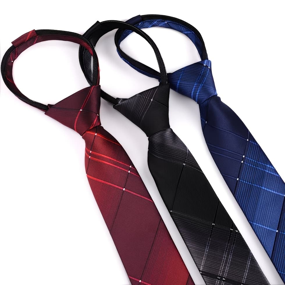 TEMU 3pcs Men's Business Plaid Gradient Tie Set, 8cm No-tie Zipper Style, Essential For Formal Attire, Blue/red/black Wedding And Office Professional Accessory Ties