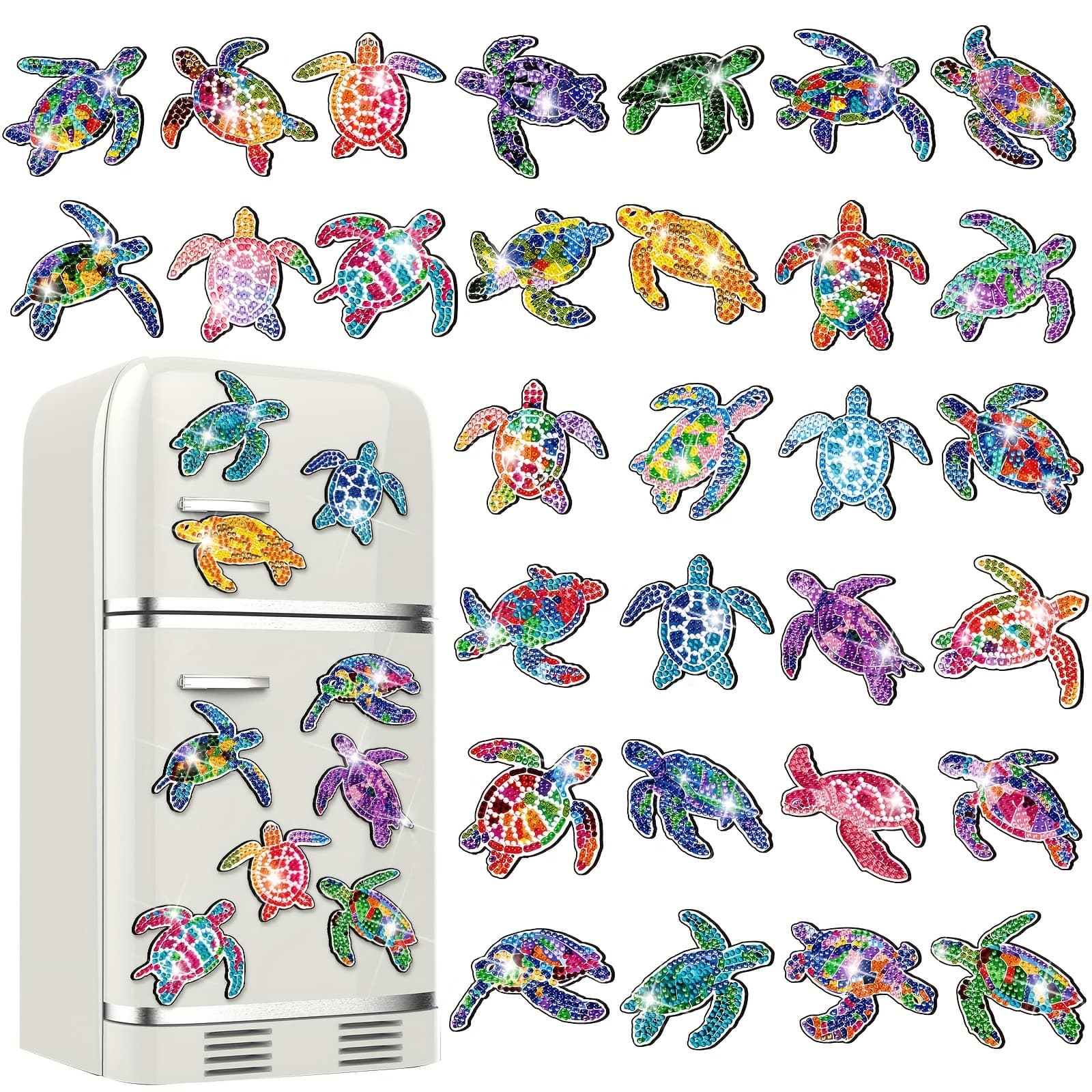 TEMU 30pcs Diamond Painting Magnets Spring Magnet Kits For Adults Flower Cupcake Cow Rhinestones Refrigerator Stickers For Fridge Diy Gifts (turtle)