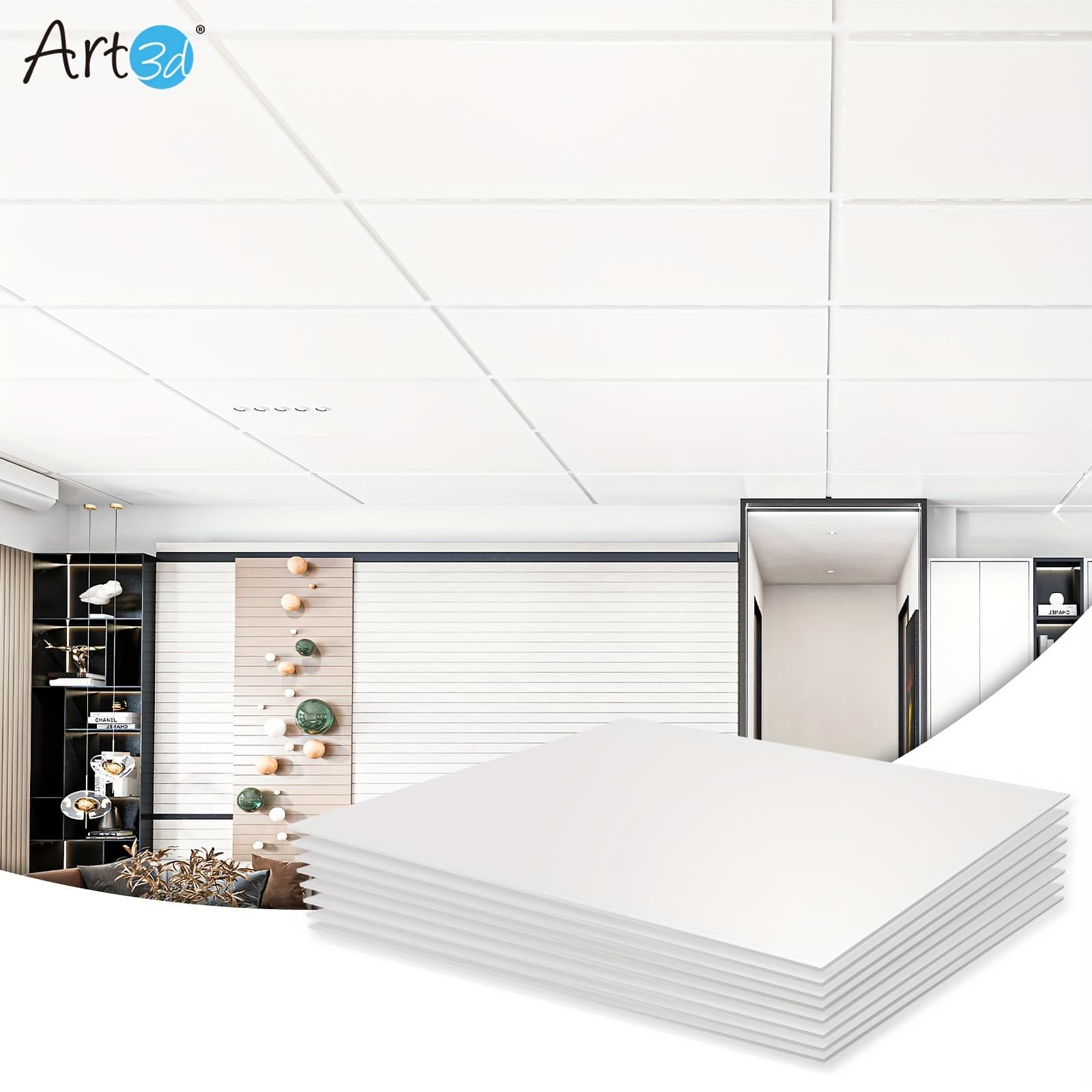 TEMU Art3d 10-pack 2ft X 4ft Smooth Drop Ceiling Tile, Cover 80 , White