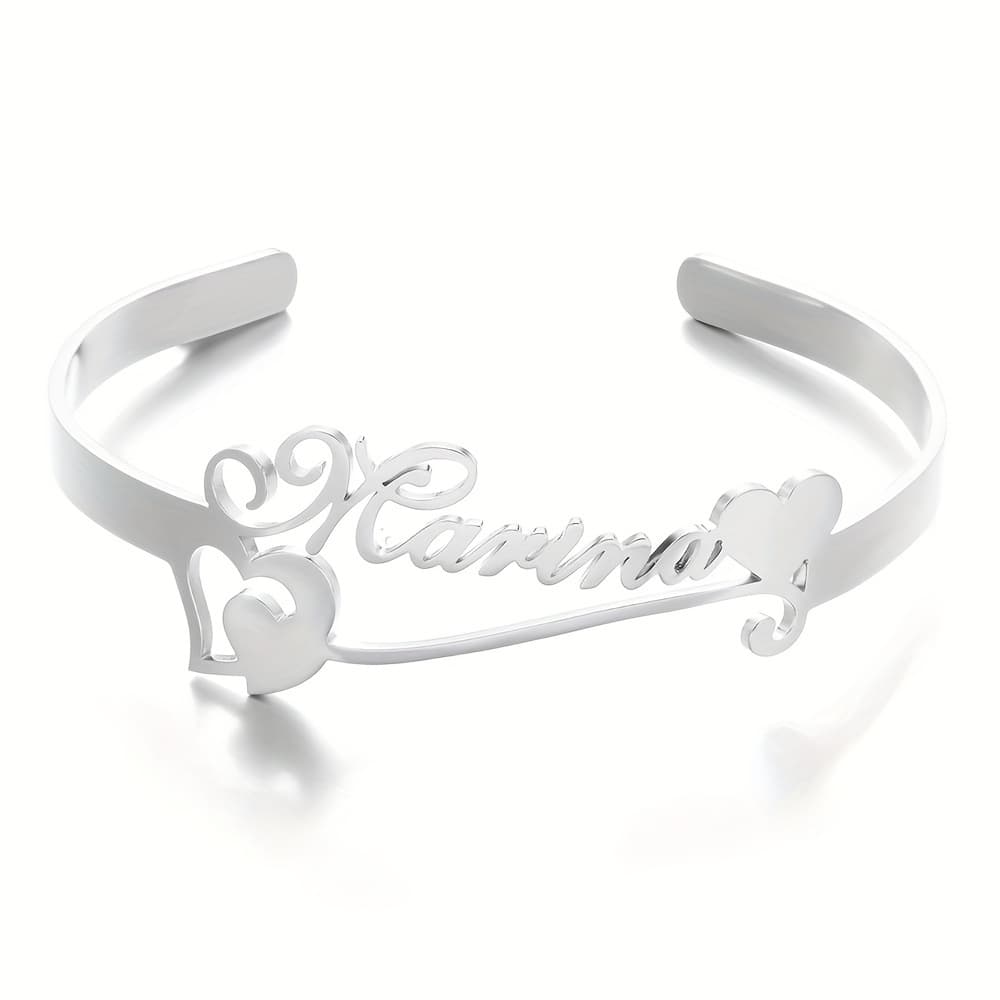 TEMU Custom Bracelets Customized Stainless Steel Bracelets, Personalized Name And Heart, Elegant Bohemian Style, Fashion Jewelry Wrist Additions, Perfect Custom Birthday Gifts