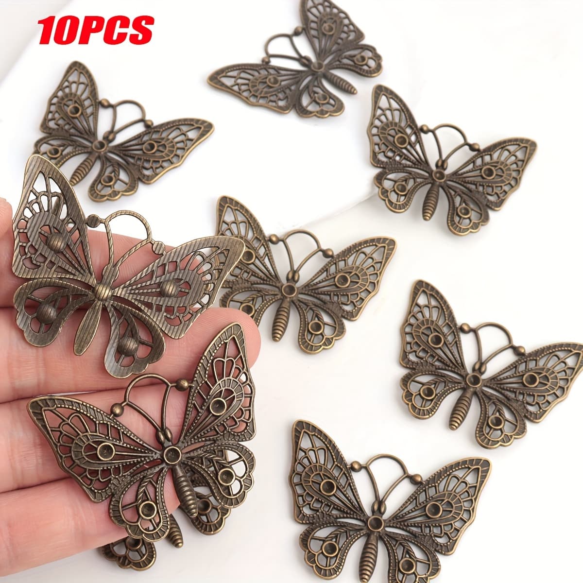 TEMU 10-pack Antique Silver Plated Pendants | Hollow Alloy Jewelry Accessories, Ideal For Keychains And Backpack Charms
