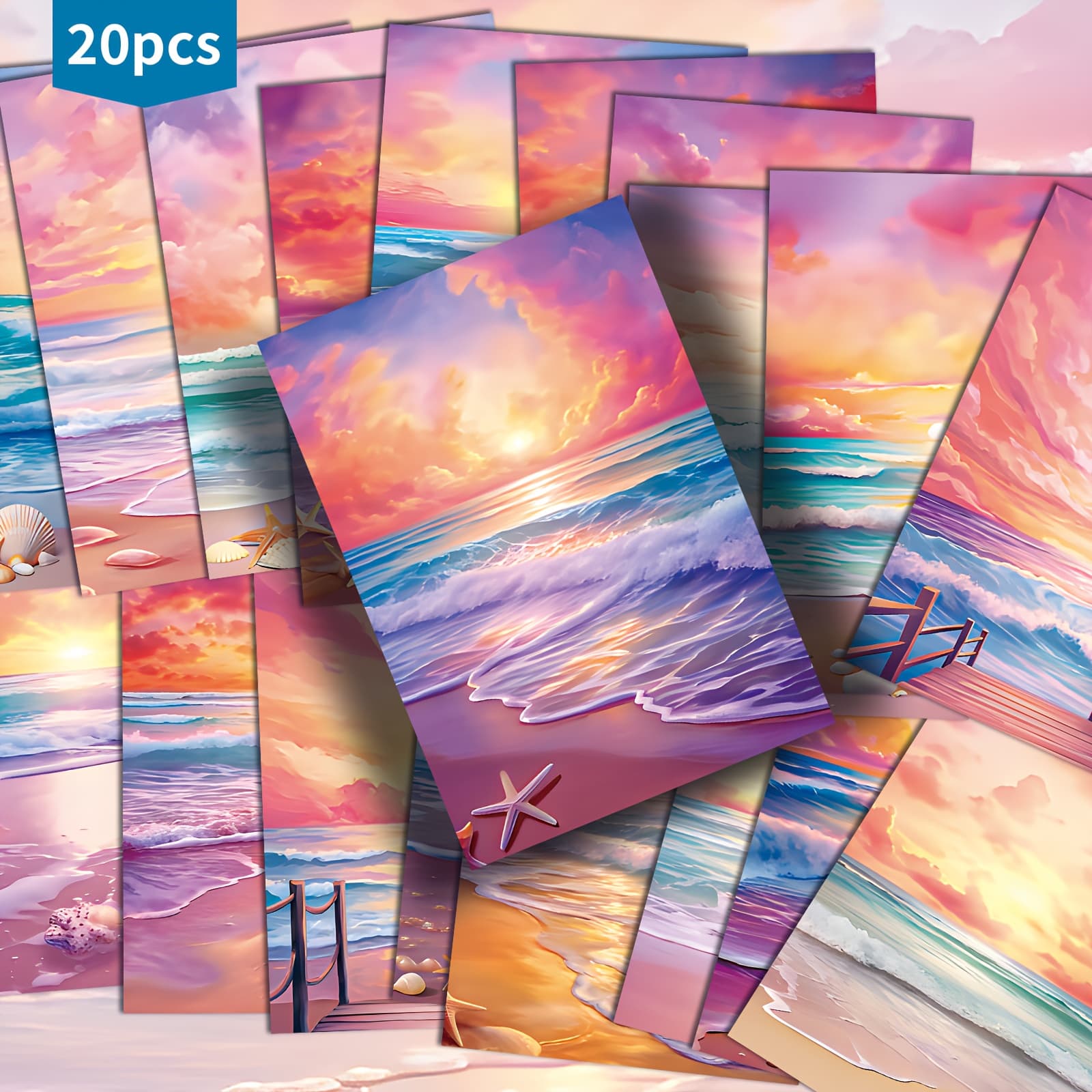 TEMU 20-pack Sunset Postcards - 4x6 Inches Retro Junk Journal Paper, Classic Pinup Illustrations, Collectible Decorative Painting Cards For Scrapbooking & Crafting