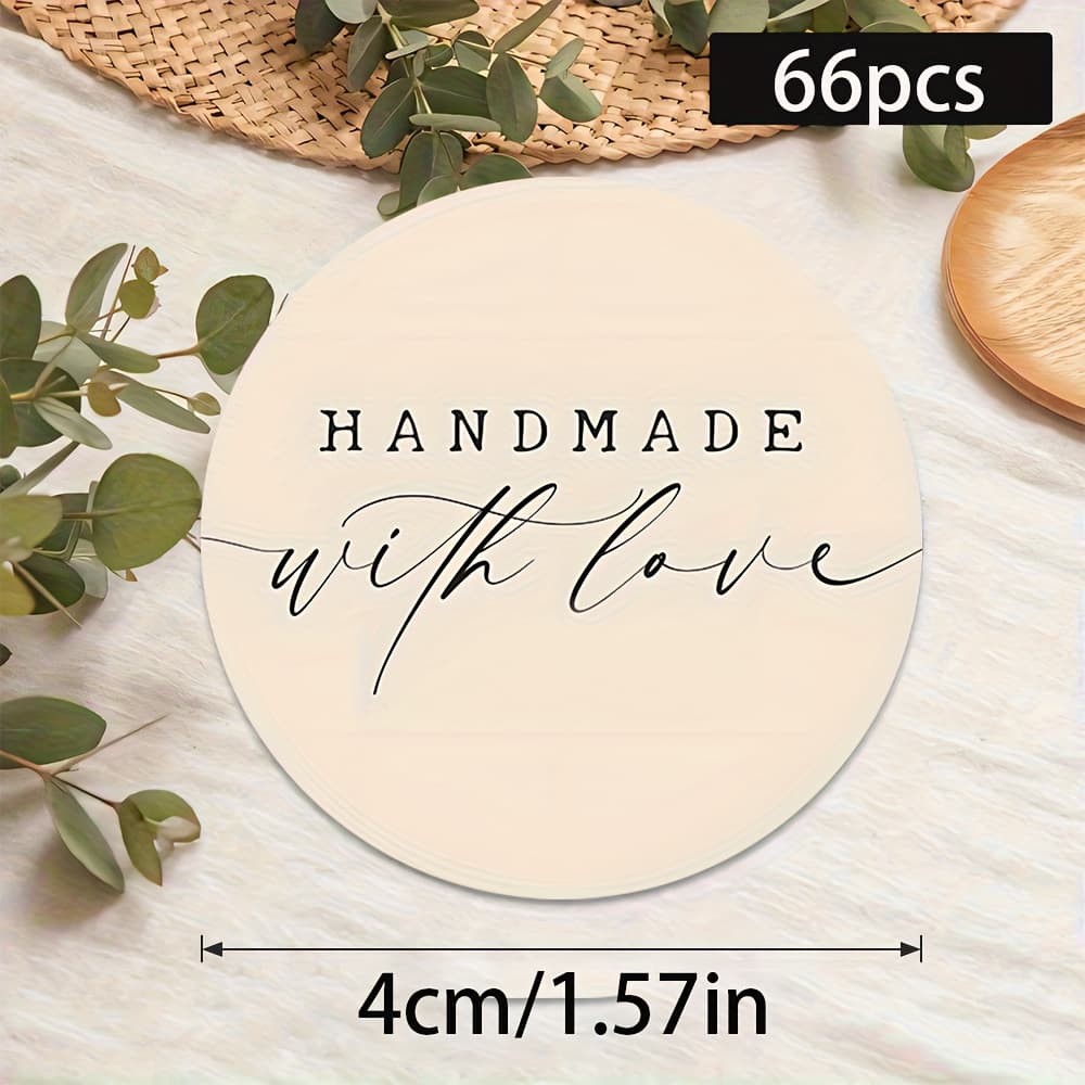TEMU 66pcs Handcrafted Heart Stickers - Elegant Text, Embedded In Pale Circles, Vintage Party Decor, Crafts, Gift Wrapping, Small Business Branding, Expressing Emotions, Gift Wrapping Supplies