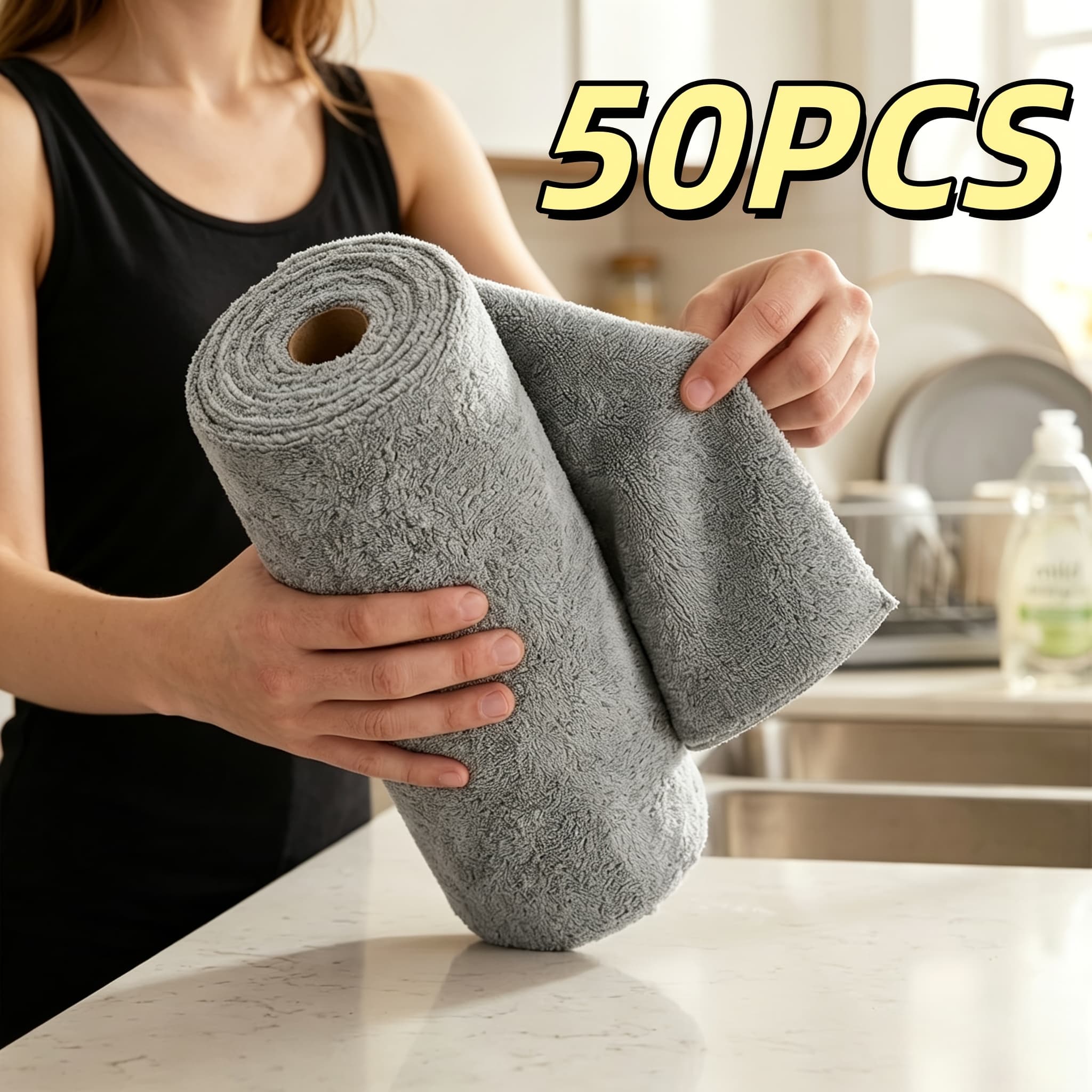 TEMU 50/100pcs Of Ultra- Thickened Cloth, Strong Water And Oil Absorption Without Shedding Hair, Household Car Wash Dual-use Towel, Roll Tear Lazy Cloth.