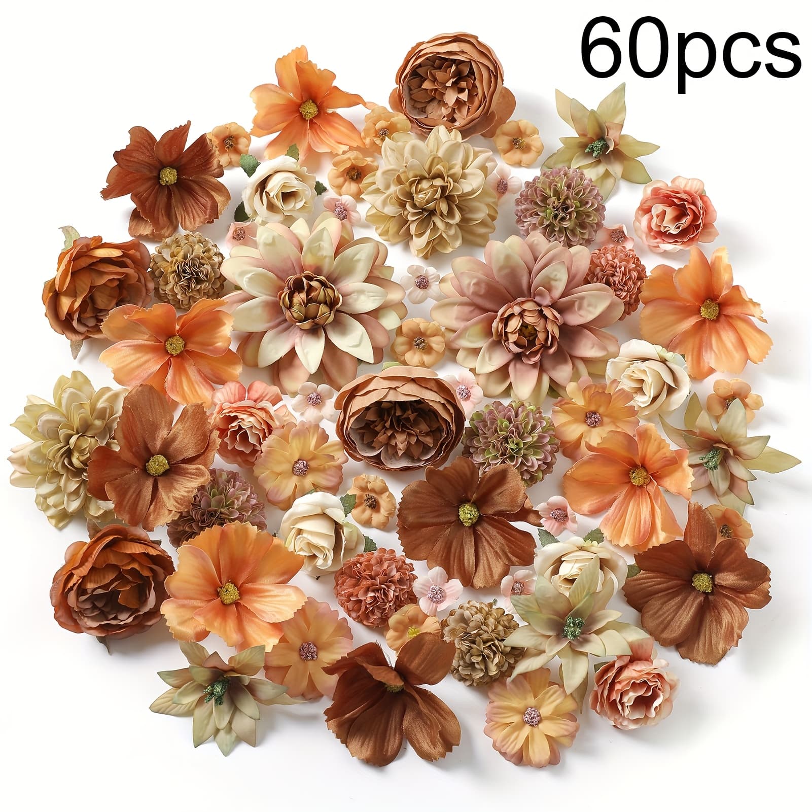 TEMU Fake Flower Heads Bulk - Coffee Silk Daisy & Rose Fall Artificial Flower For Crafts, Diy, Graduation , Wedding, Party, Cake Topper, Home Garland Decor