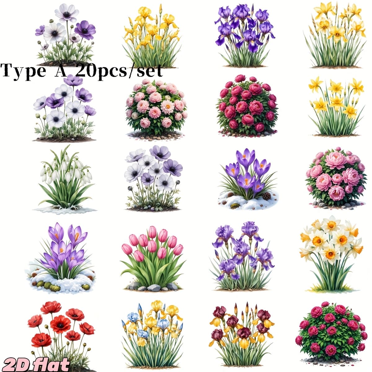 TEMU A Pack Of Handmade Creative Retro Garden Flowers, Plants, , Violets, Peonies, Series 2d Flat High Quality Stickers, 2d Flat