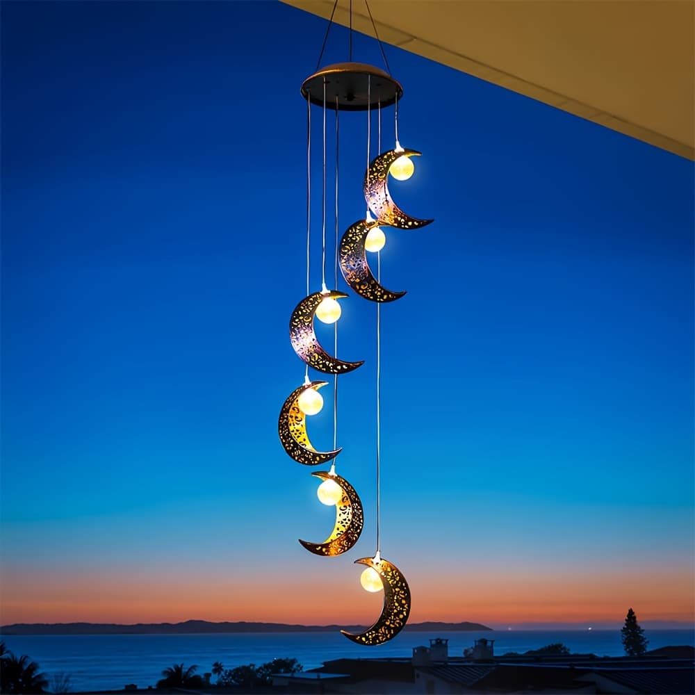 TEMU Wind Chime - Moon And Led Bulb, Hanging Decoration For Garden, Patio, And Yard, Outdoor Hanging Light With Wind Chime And Bulb Ball