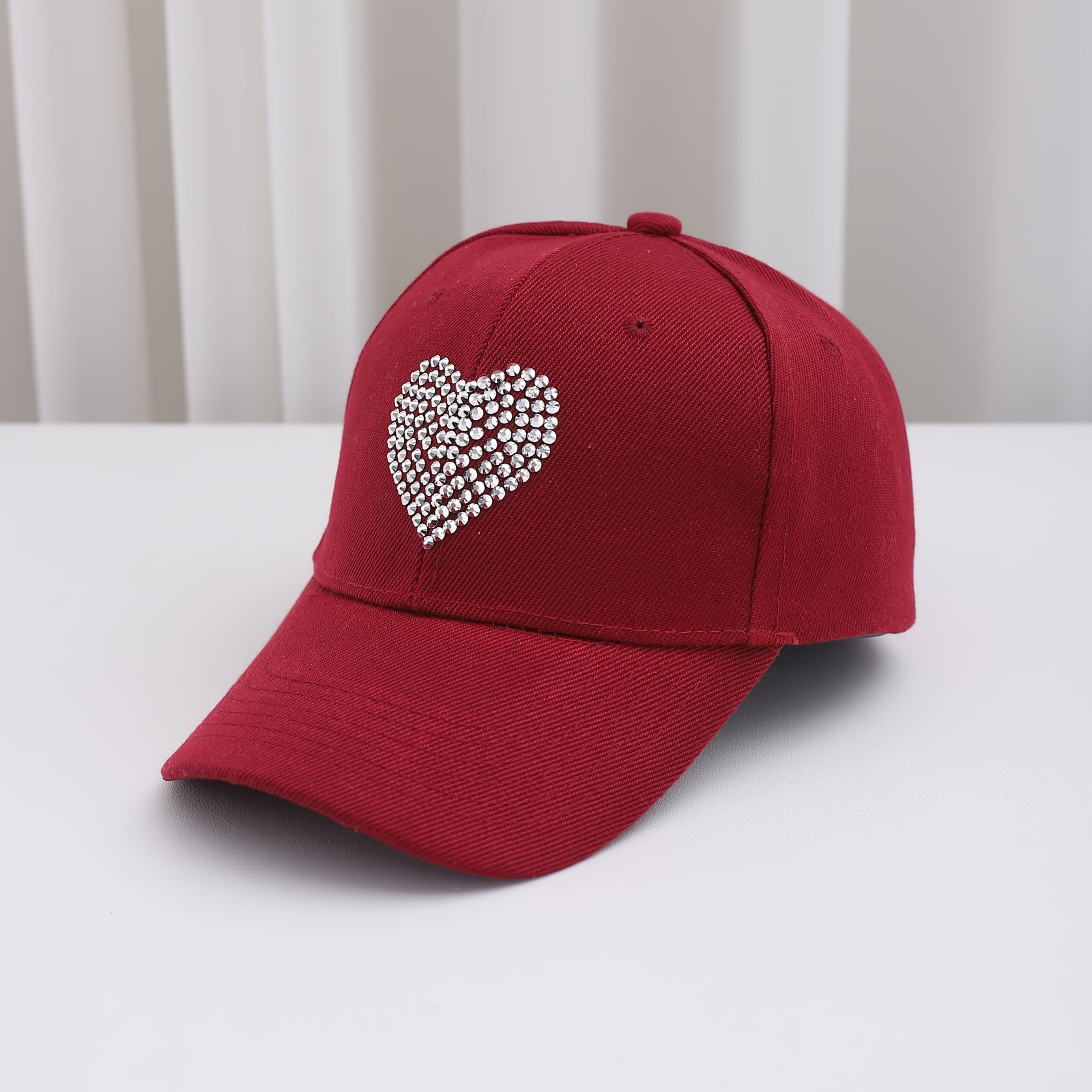 TEMU 1pc Heart Pattern Baseball , Summer Versatile Casual Sport Hat With And Shiny Decoration In Multiple Colors