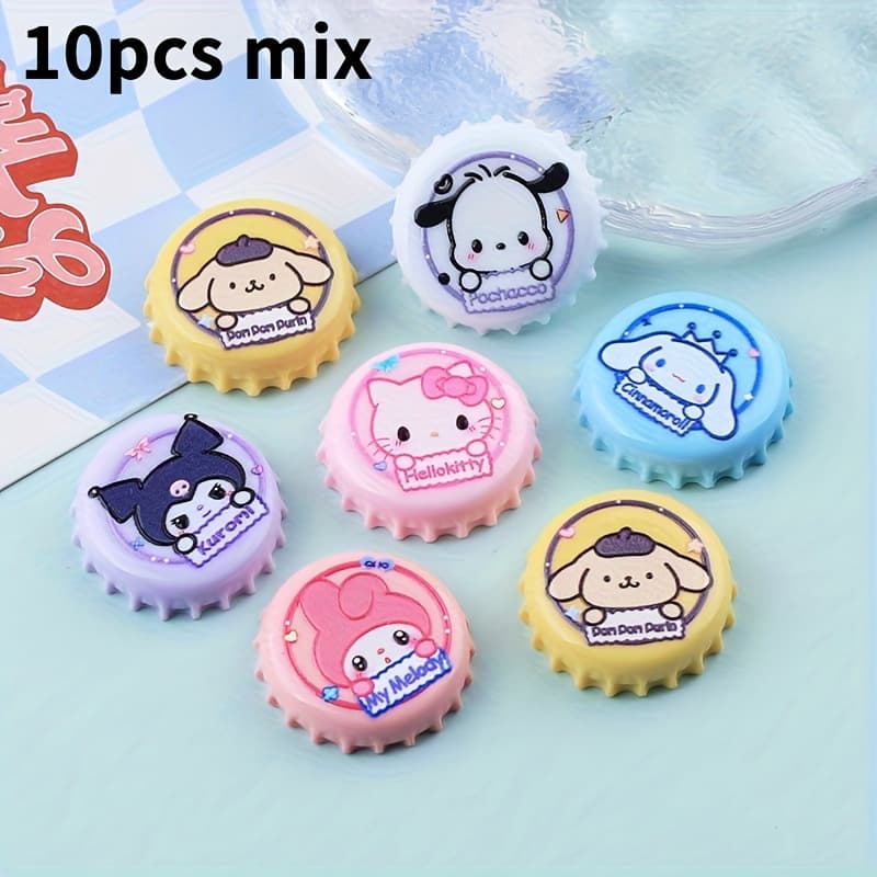 TEMU 10pcs Random Mixed Kitty Kuromi Melody Cinamonroll Cartoon Bottle Resin Additions Patches, Used For Handmade, Jewelry Making Hair Clips Hair Rope Bracelets And Other Materials