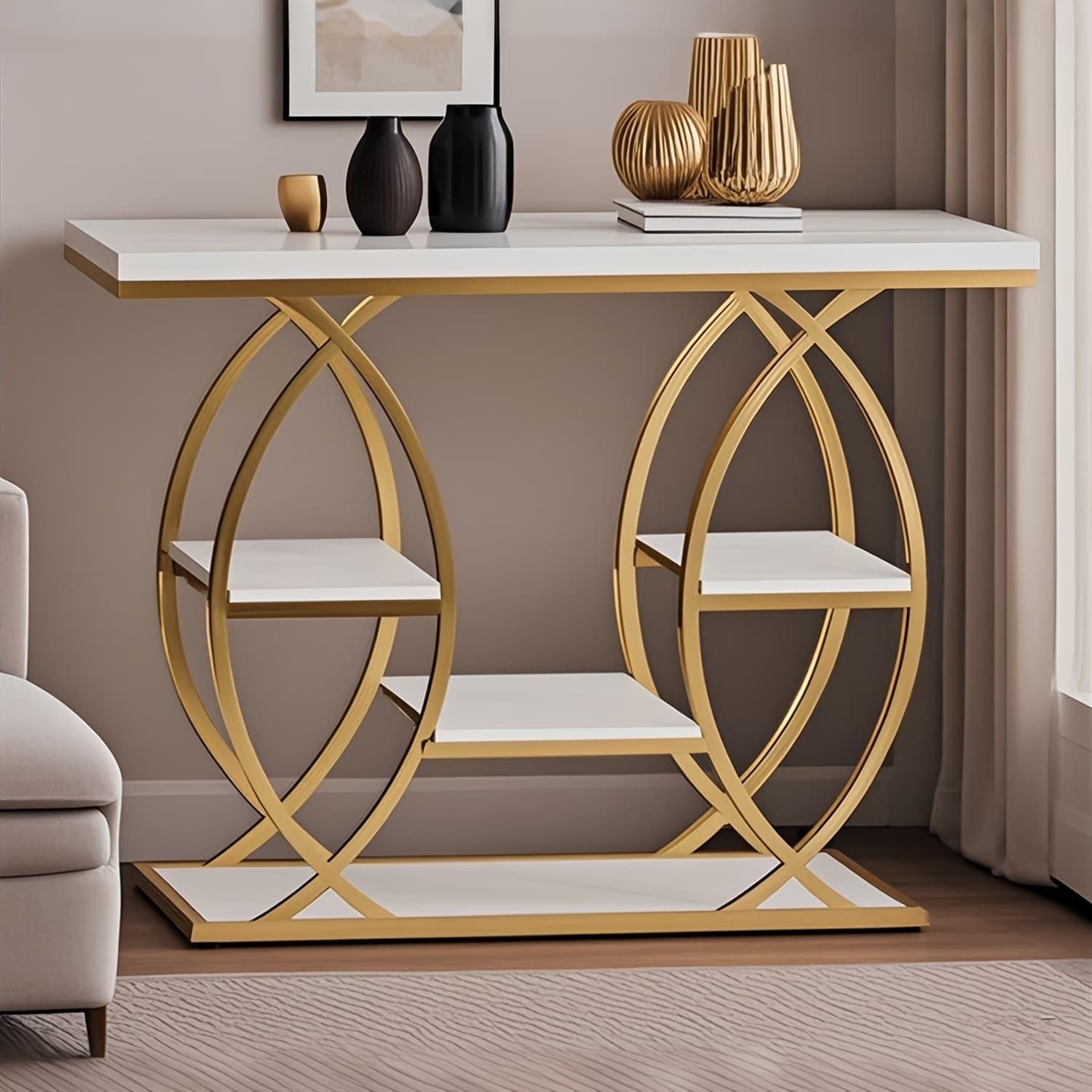 TEMU 4-tier Sofa Table Behind Couch, 39 Inches Industrial Accent Table, Wood Entryway Table With Metal Frame, Ideal For Hallway, Foyer, Living Room