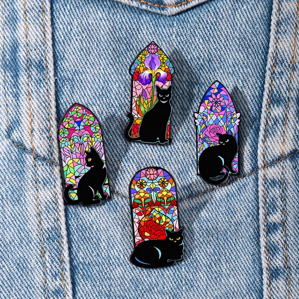 TEMU 4pcs/set Black Cats Enamel Brooch Pin Fashion Decorative Brooches Ornaments Lapel Bag Badges Jewelry Gifts