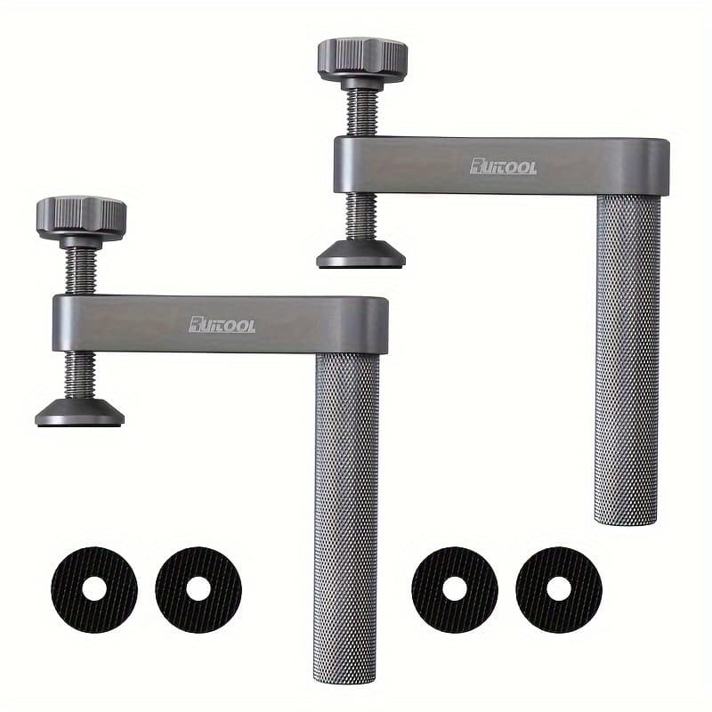 TEMU 2pcs/4pcs Clamps With Anti-slip Pads Aluminum Alloy 3/4" 19mm Workbench Mft Clamps Adjustable And Release Dog Hole Clamps For Woodworking Tools