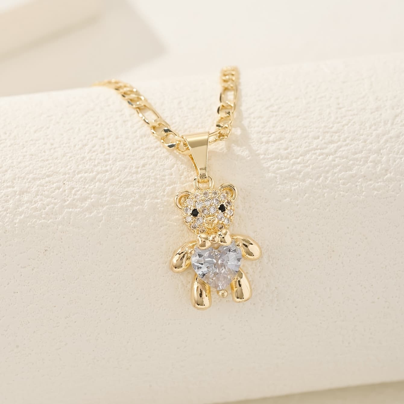 TEMU Elegant Smooth Four-limb Embrace Heart Bow Bear Pendant Necklace