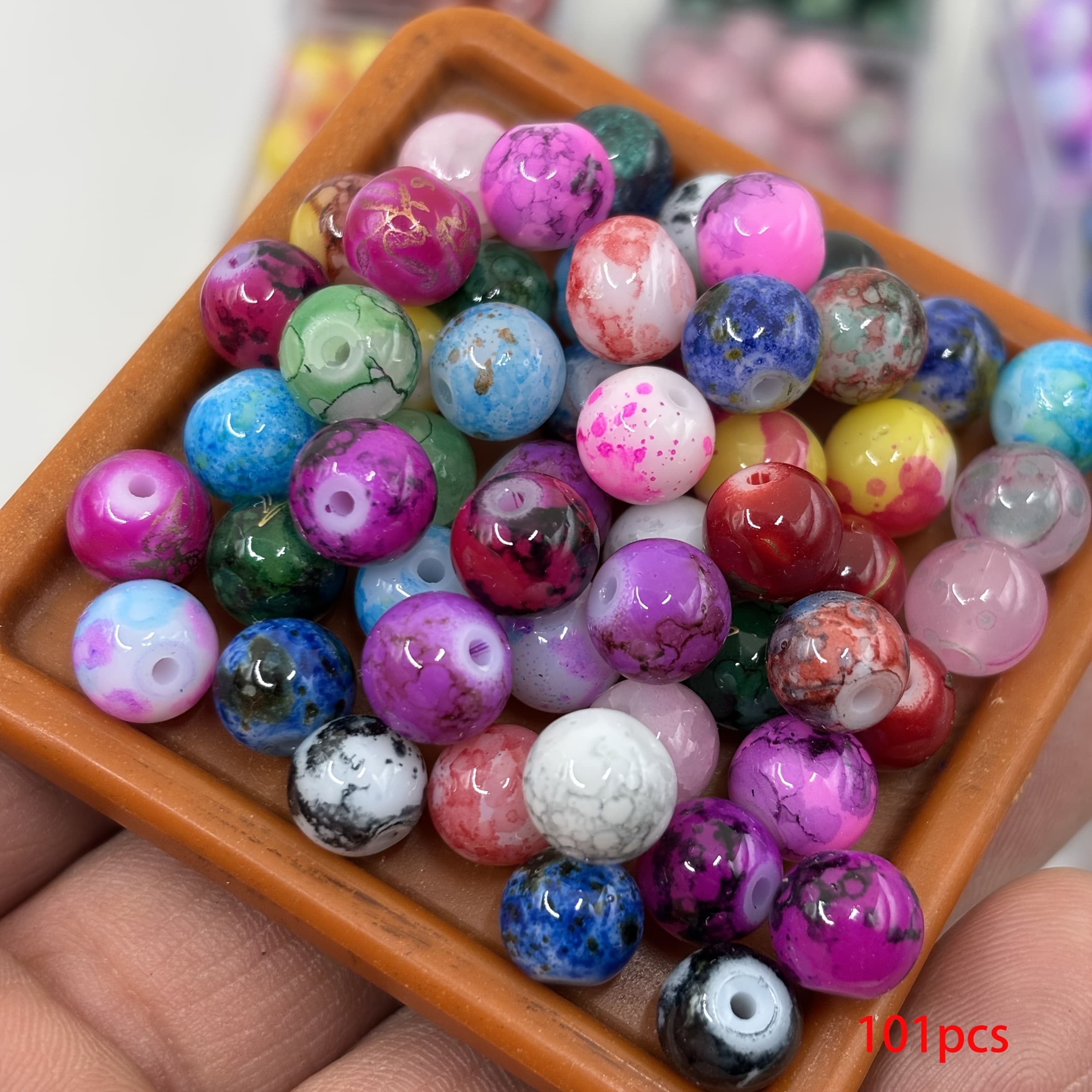 TEMU 101 High-quality Mixed 8mm Glass Round Beads With Holes | Suitable For Jewelry Making, Perfect For Bracelet And Necklace Craft Kits, Glass Material