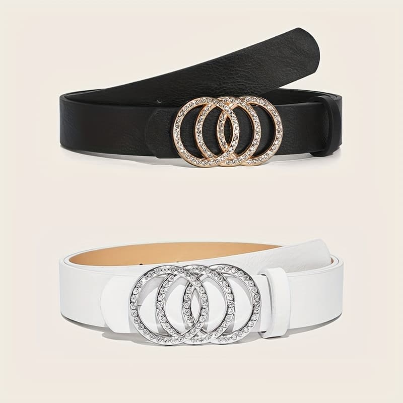 TEMU A Set Of And White Plus-size Belts With Diamond Buckles, Featuring Black And Golden Diamonds, As Well As White And Silvery Diamonds, Designed For Dresses And Tops, Suitable For Jeans