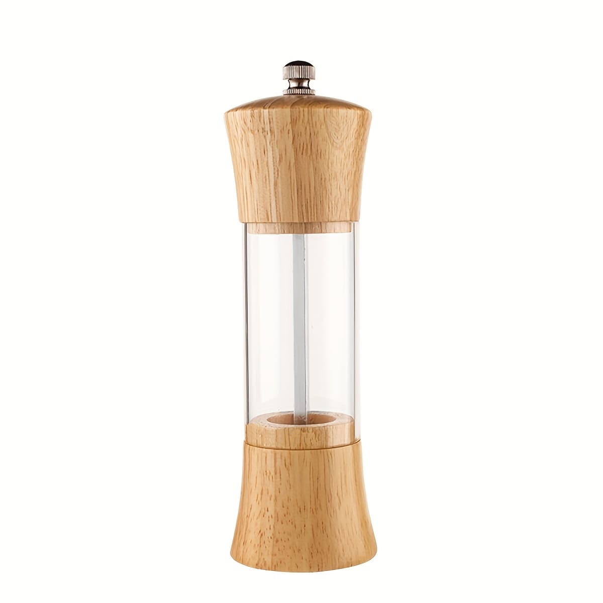 TEMU 6-inch Oak/acrylic Manual Pepper Grinder - Clear Suitable & Dining, Rubberwood Spice With Hand-crank Operation, Compact Tabletop Salt & Pepper Grinder For, Restaurants,