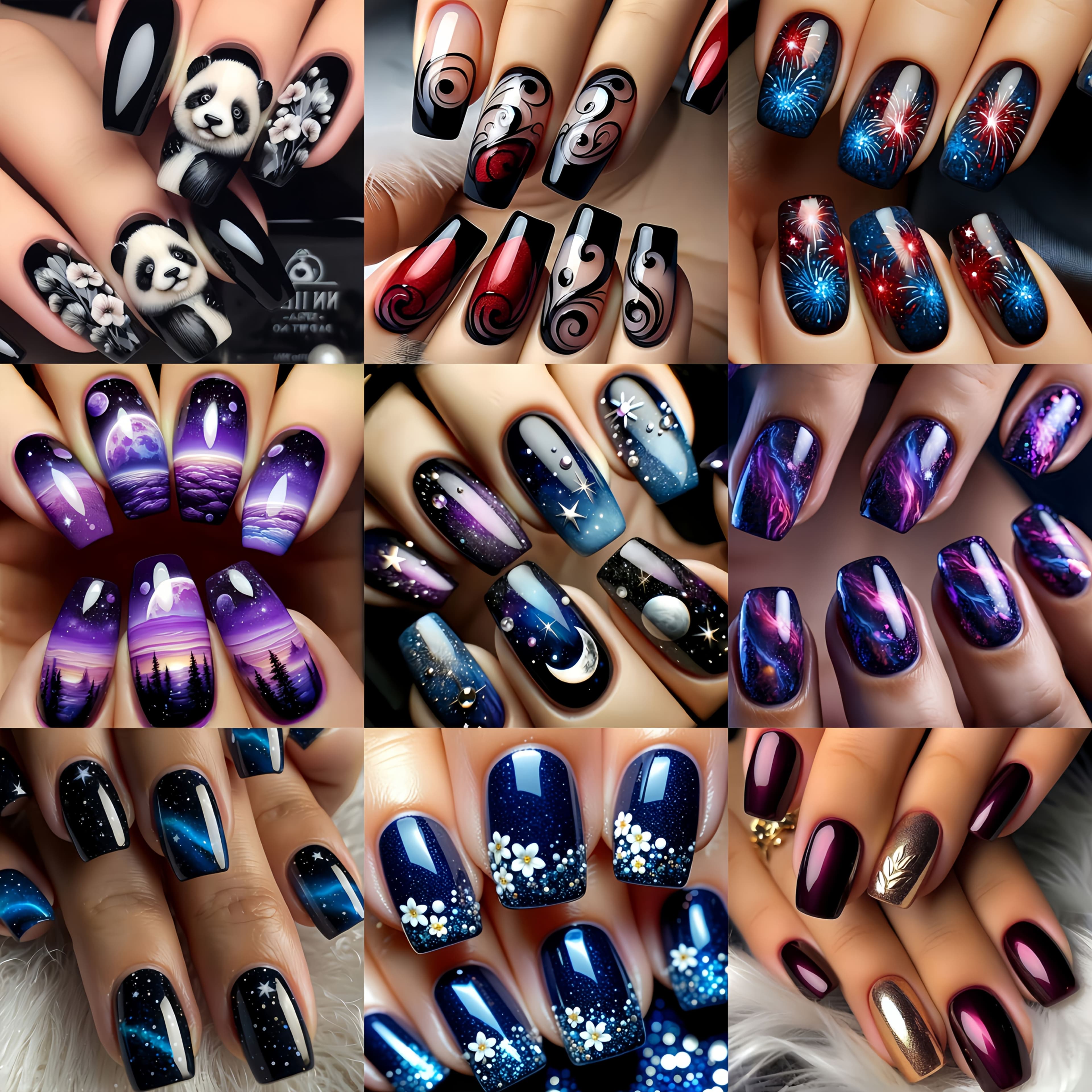 TEMU 216pcs Of Medium-length Square False Nails Featuring Designs Of Flowers, Stripes, Pandas, Stars, And . Removable Press-on Nails Are Durable And Perfect For Nail Art Enthusiasts