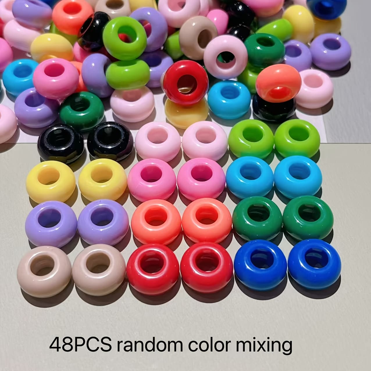 TEMU 48pcs Random Mixed Color Acrylic 13mm Large Hole Abacus Beads, Wheel Beads, Macaron , For Diy Hair Accessories, Jewelry, Hats, And Apparel Decorative Beads