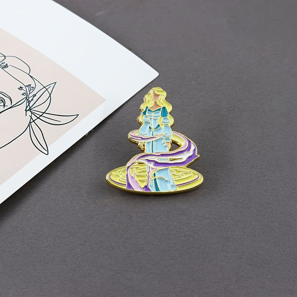 TEMU 1pc Cartoon Animated Movie Character Elegant Puff Sleeve Dress Pin Enamel Brooch Halloween Gift