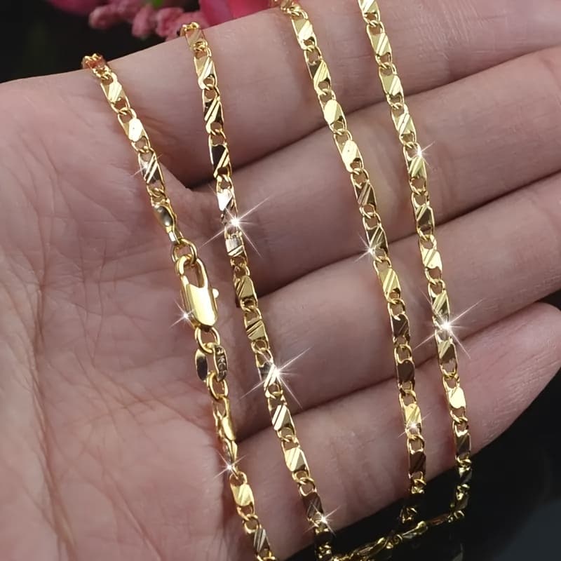 TEMU 2d Flat, Women's 14k Gold-plated 2mm Flat Chain Necklace - Minimalist Elegant Wedding & Party Jewelry (plain Chain)