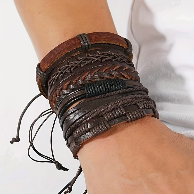 TEMU 6pcs Multi-layered Wearable Adjustable Faux Leather Braided Bracelet Set For Festival Daily Wear Exquisite Friendship Birthday Gift, For Teenager, For Teenager