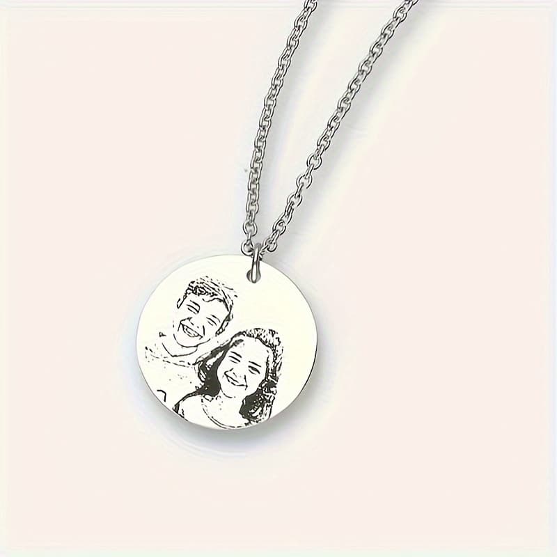 TEMU Custom Photo Necklace - Personalized 304 Stainless Portrait Pendant, Durable Everyday & Party Jewelry, Unique Christmas Gift For Her