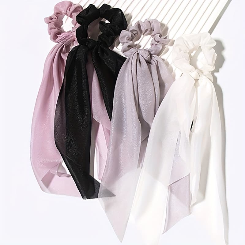 TEMU 4pcs Set Solid Color Large Bow Ponytail Scrunchies With Tassels Hair Accessories