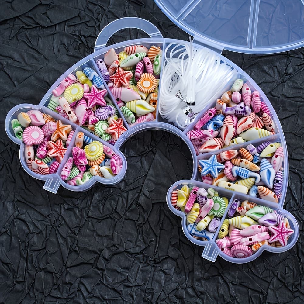 TEMU Seashell Acrylic Beads Set - 280pcs Assorted Decorative Beads For Bracelets, Necklaces, Keychains, Mobile Charms - Mixed Beading Kit With Storage Box Jewelry Making Kits