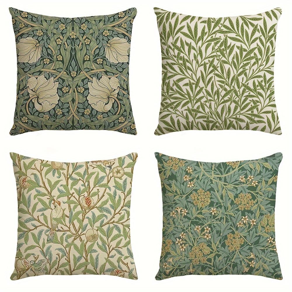 TEMU 4pcs, William Floral Throw Pillow Cover, Vintage Flowers Decor For Cushion Cover, Farmhouse Pillowcase Decor, For Porch Patio Couch Sofa Living Room Outdoor, Without Pillow Insert 18x18inch