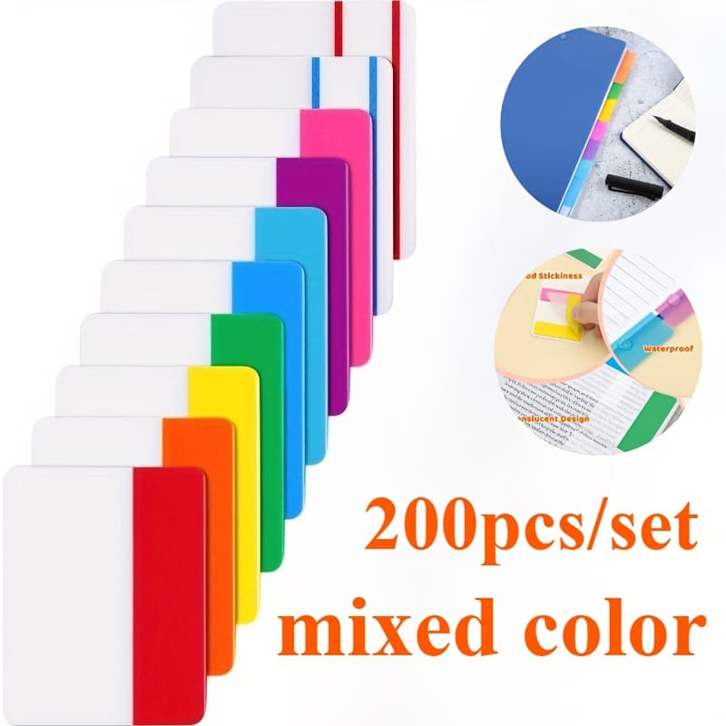 TEMU 200pcs Adhesive Color Index Tabs, 10 Colorful Writeable And Reusable Page Markers - Ideal For Organizing Documents, Books, And Notes, Index Labels