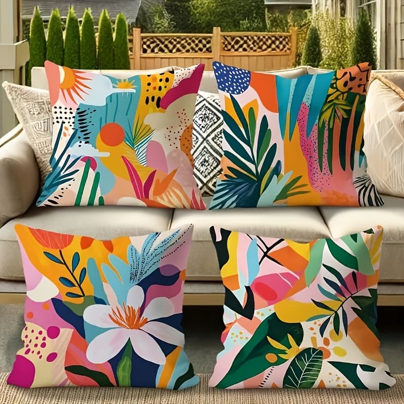 TEMU 4pcs Outdoor Pillow Covers | Tropical Bohemian | Turquoise And Pink | Perfect For Patio, Garden, Tent And Deep-seat Sofa, For Valentine's Day And Easter, , Double-sided Printing