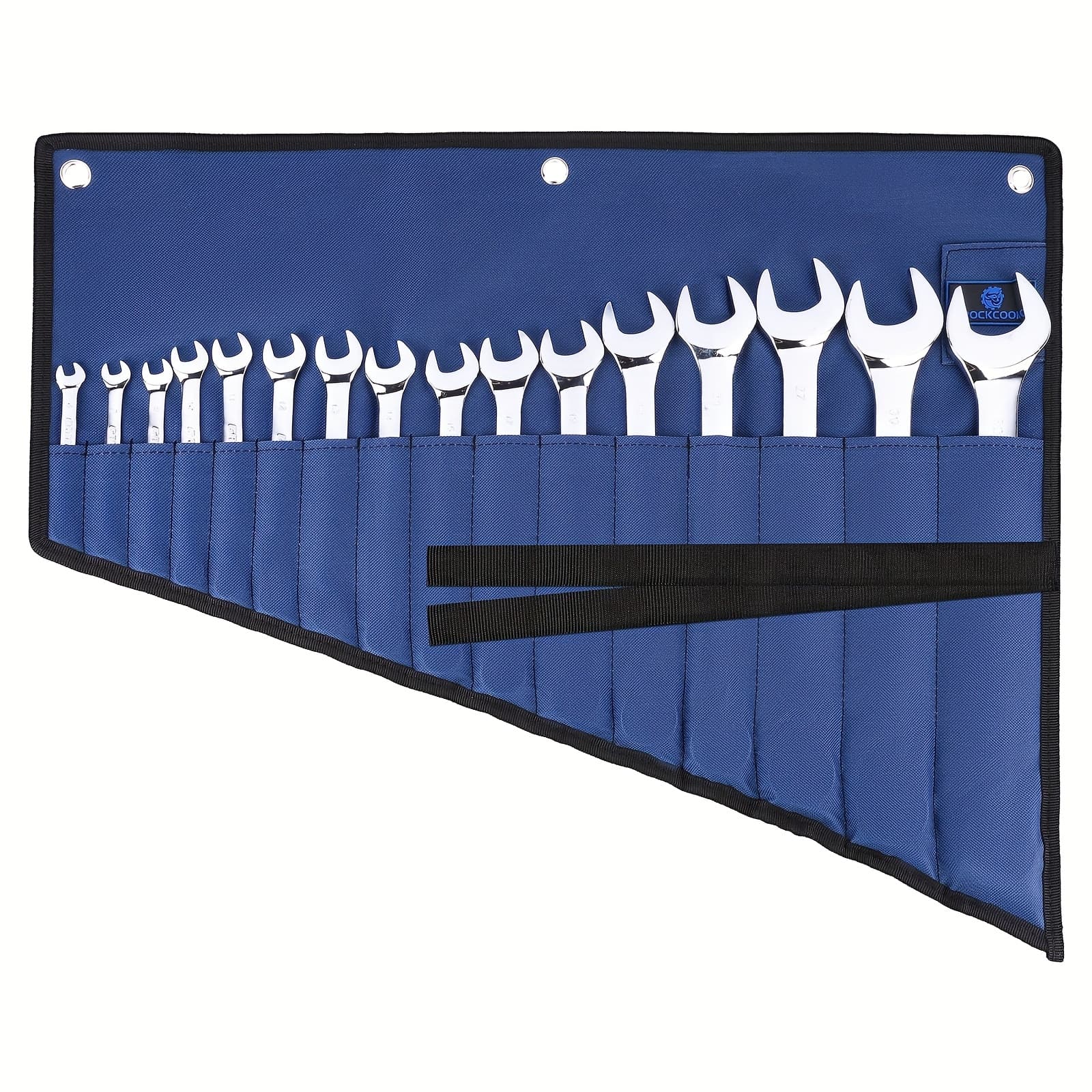 TEMU 1pc Blue Wrench Storage Bag With 16 Slots For Pocket Wrenches, Roll-up Tool Bag Made Of Oxford Cloth And Non-woven Fabric
