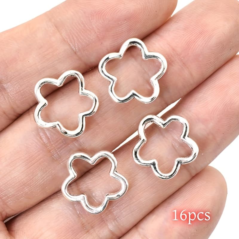 TEMU 16pcs Bohemian Hollow-out Flower Charms - Alloy Jewelry Diy Craft Accessories For Earrings, Bracelets, Keychains - Vintage Handmade Gift For Women, Charms For Jewelry Making