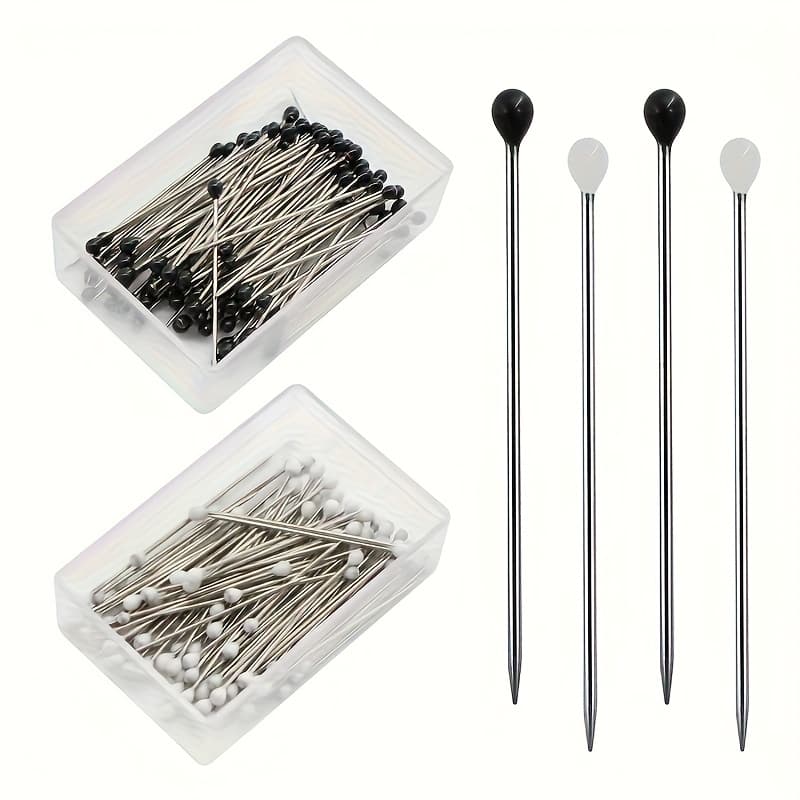 TEMU 200pcs Black And White 1.02 Inch Pearl Head Pins, Suitable For Sewing, Portable Quilting Safety Pins