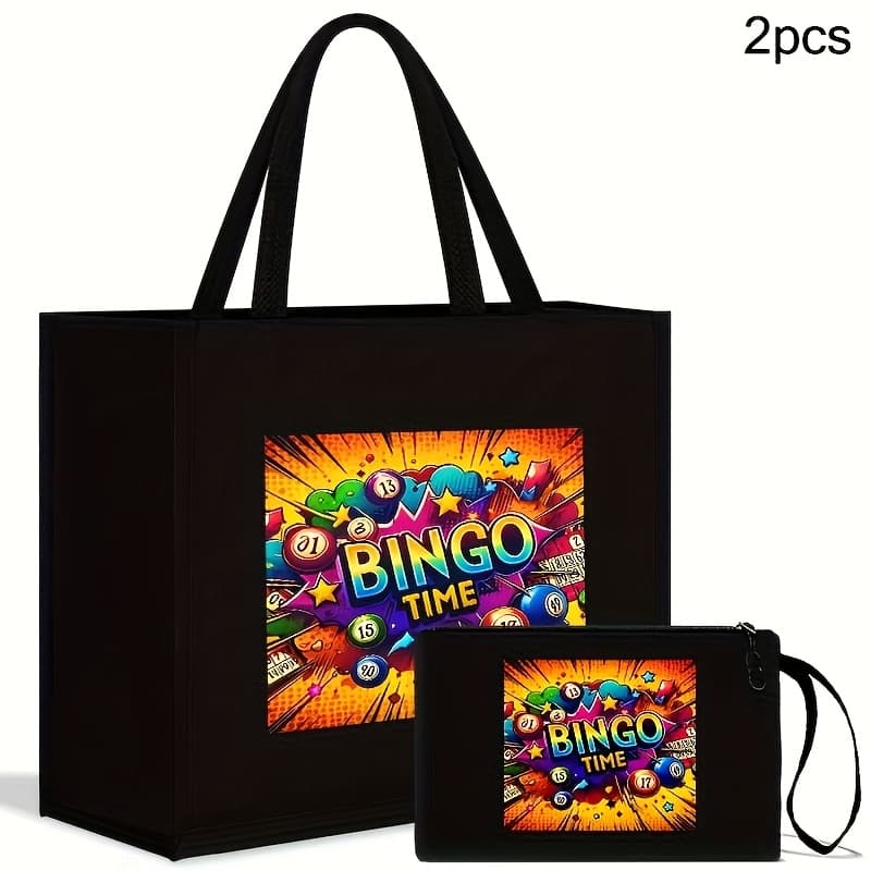 TEMU Stylish Printed Tote Bag Set With Makeup Pouch - Lightweight Shopping Bags For Daily Use, Perfect Gift